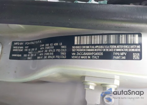 2017 Jeep Renegade Sport 4X4 from USA, damaged, VIN ZACCJBAB6HPG45635